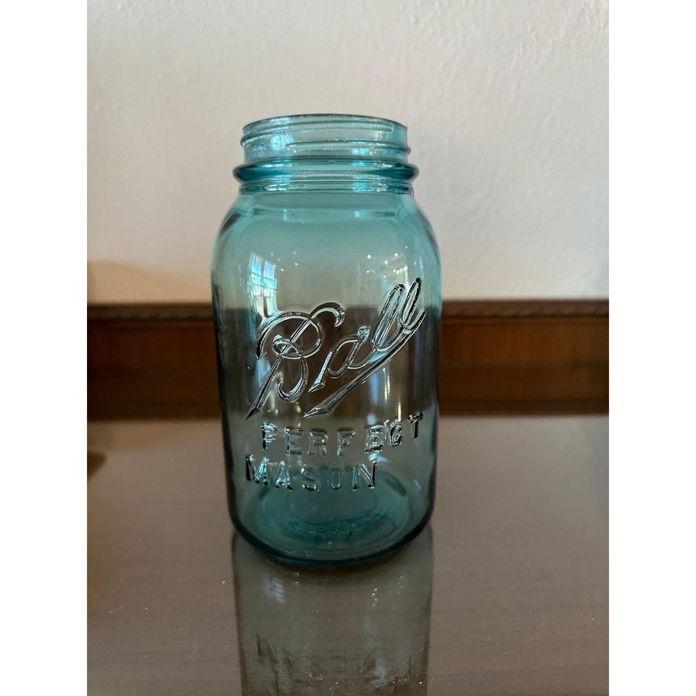 1910-1923 Antique Ball Perfect Mason Blue Quart Jar #3